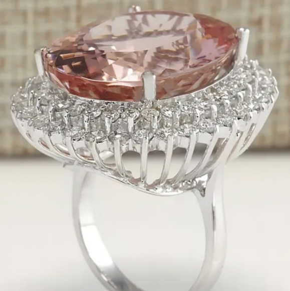 11.55ct Morganite w/Diamond CZ Ring 925 Sterling Silver - Picture 3 of 4